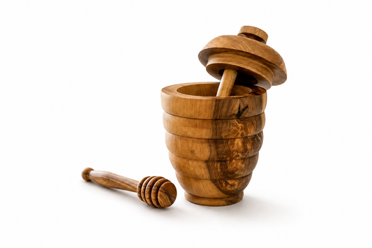 Olive Wood No-Mess Beehive Pot (6X3.5X3.5) ,Dipper Slot Lid