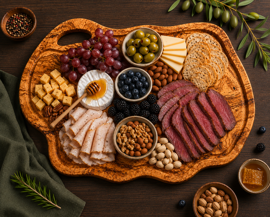 Extra Large olive Wood Charcuterie & Cutting Board, Handcrafted Live Edge Serving Board (26.5"x16")