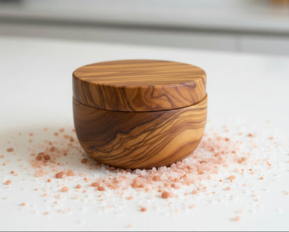 Olive Wood Salt Cellar with Magnet  (4x4x3)