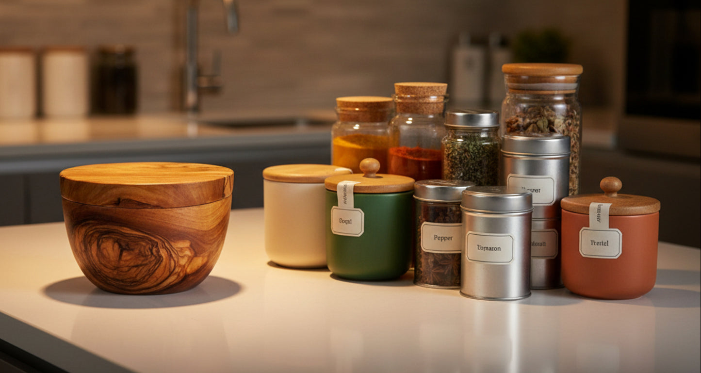 Olive Wood Salt Cellar with Magnet  (4x4x3)