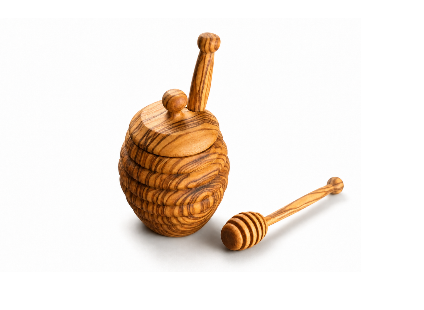 Olive Wood Classic Beehive  Honey Pot "POOH Style" (5X3X3)