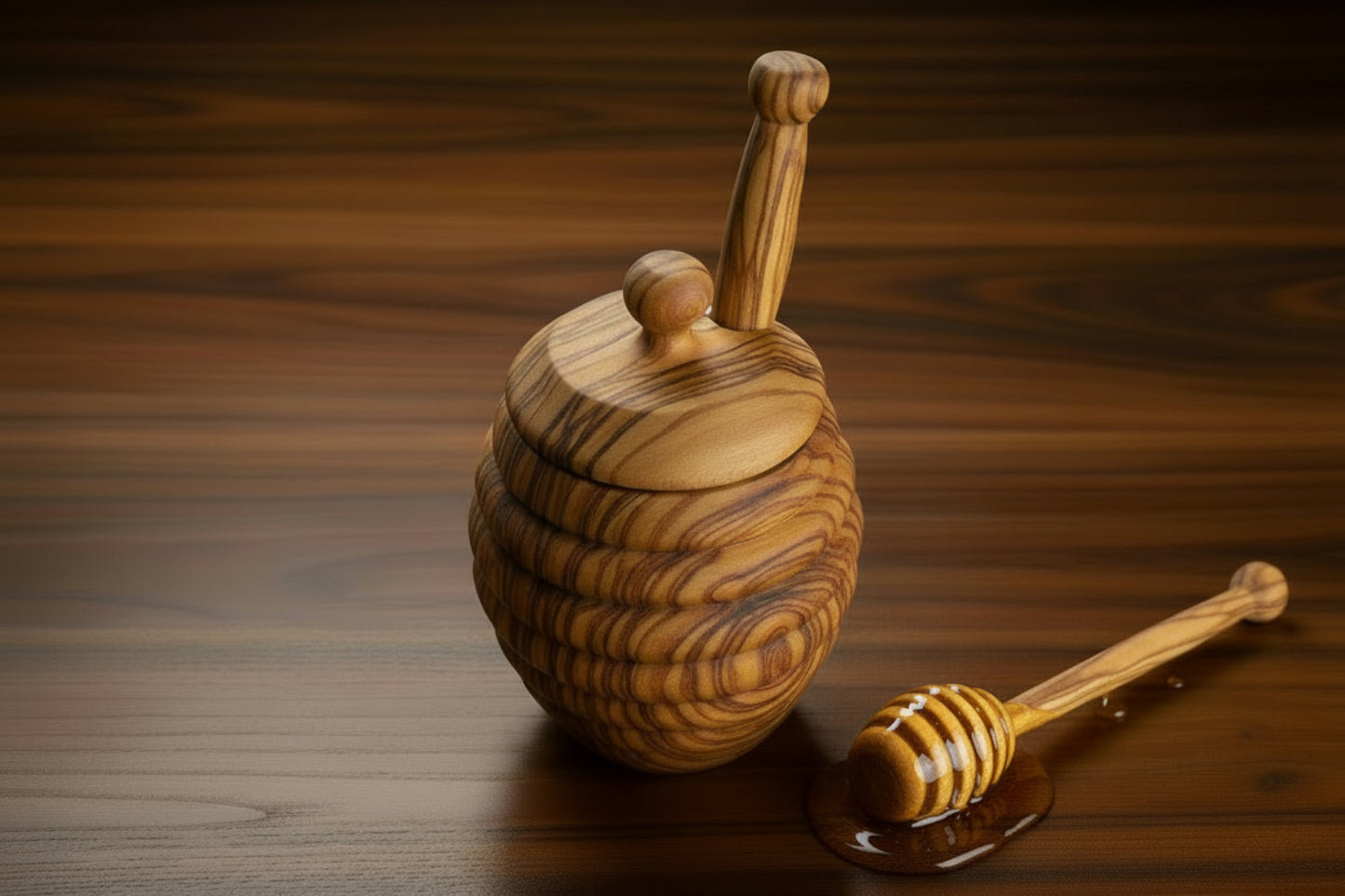 Olive Wood Classic Beehive  Honey Pot "POOH Style" (5X3X3)