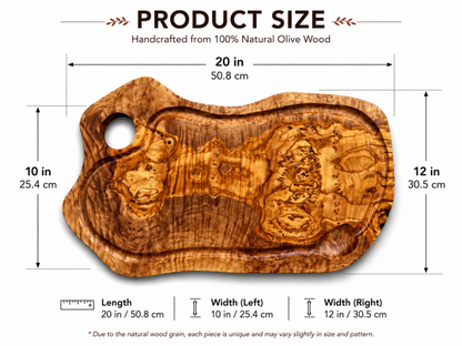 Large olive Wood Charcuterie & Cutting Board, Handcrafted Live Edge Serving Board
