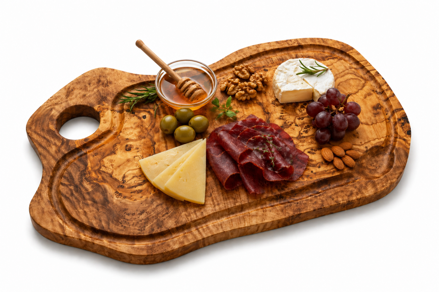 Large olive Wood Charcuterie & Cutting Board, Handcrafted Live Edge Serving Board