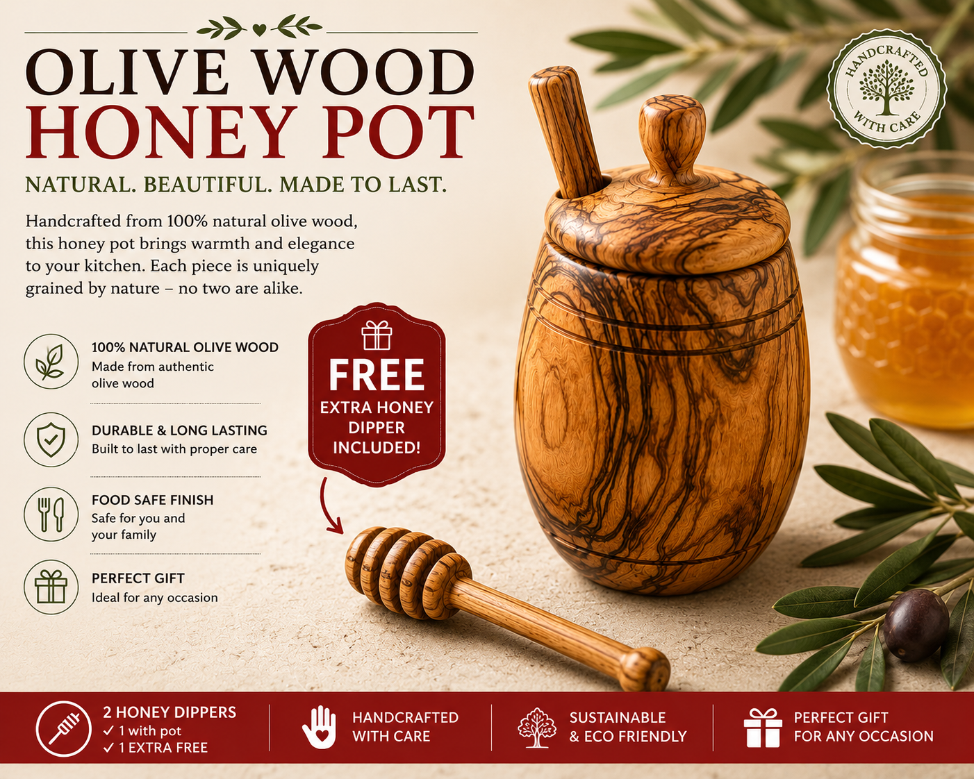 Olive Wood Barrel Style Honey Pot (5X3X3)