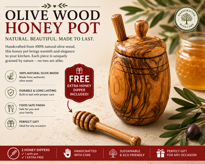 Olive Wood Barrel Style Honey Pot (5X3X3)