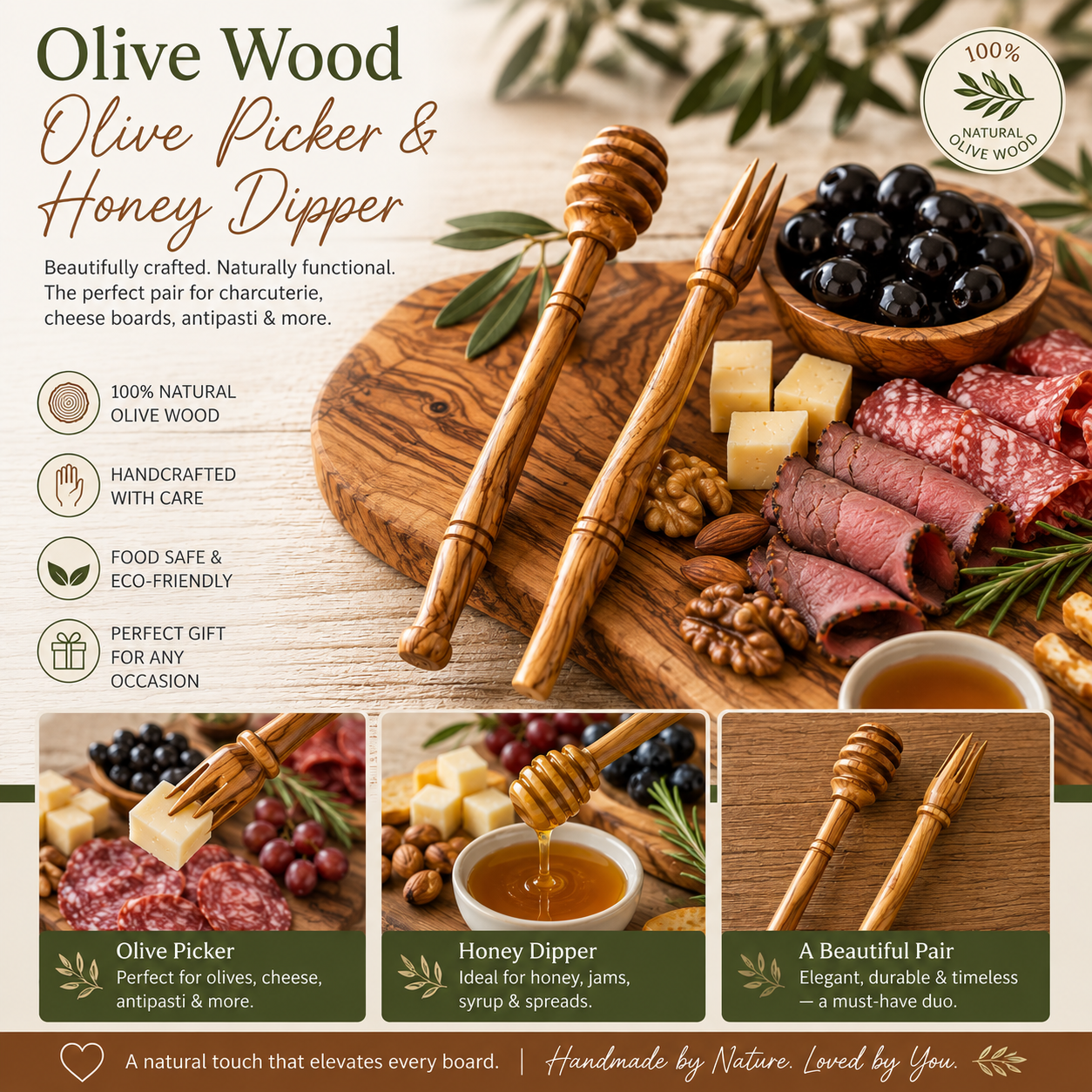 Olive Wood Charcuterie Accessories set