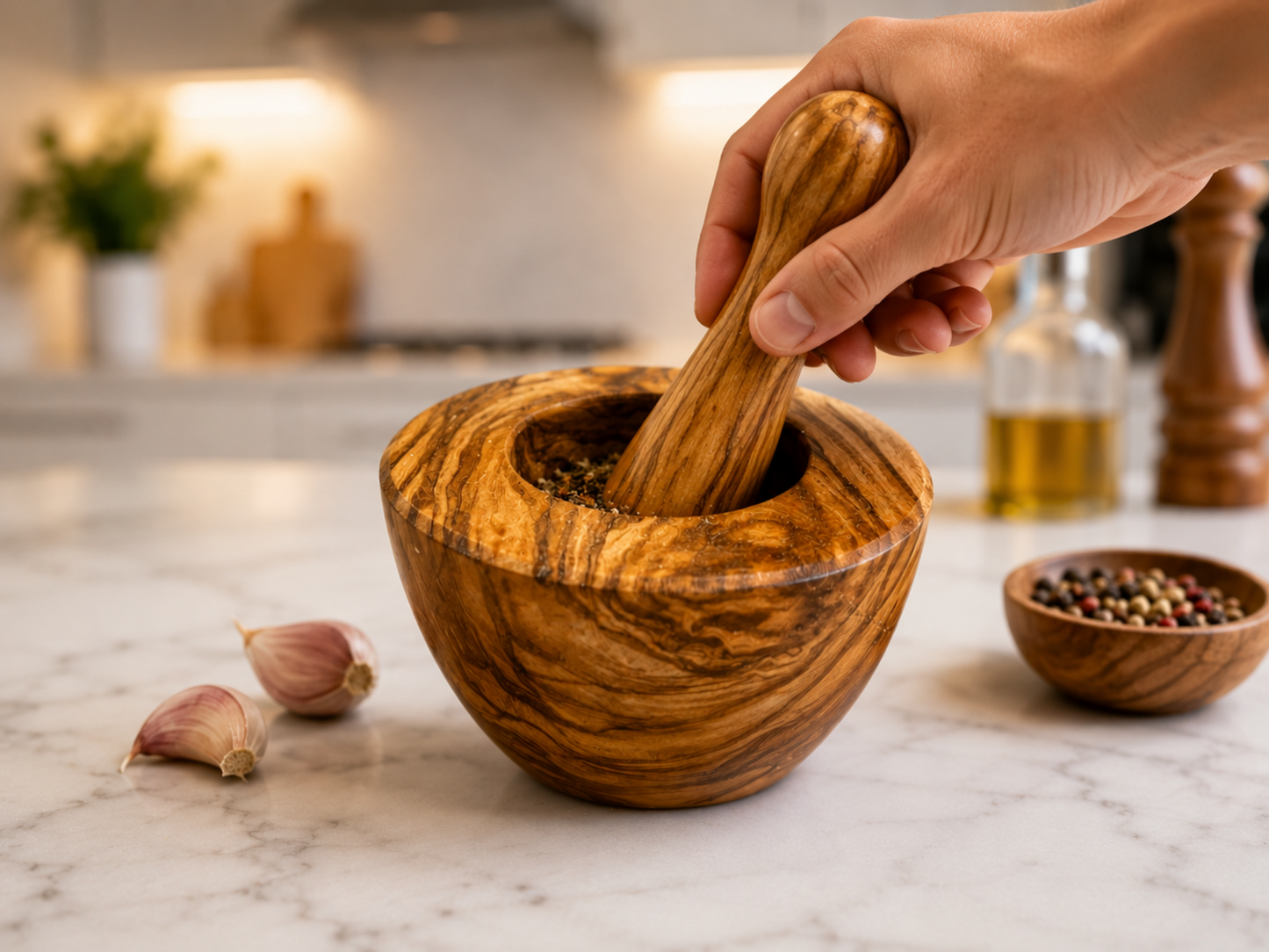 Olive Wood Medium Mortar and Pestle