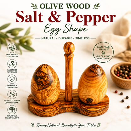 Olive Wood Salt & Pepper Egg Shape