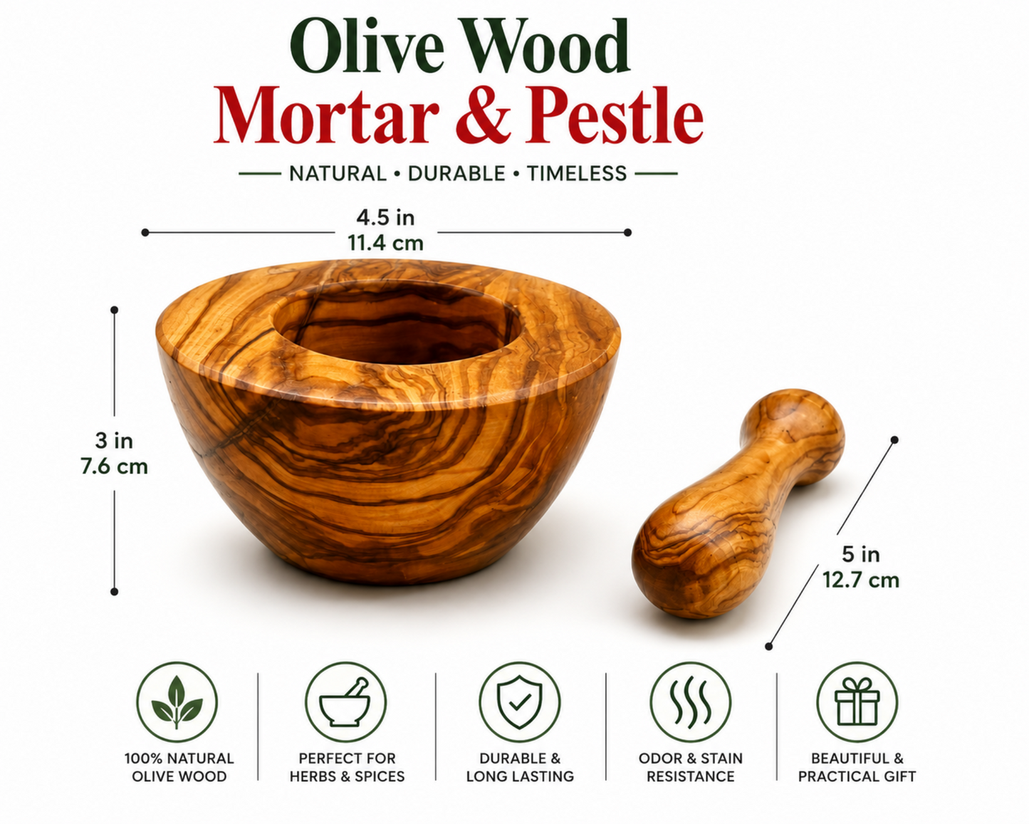 Olive Wood Medium Mortar and Pestle