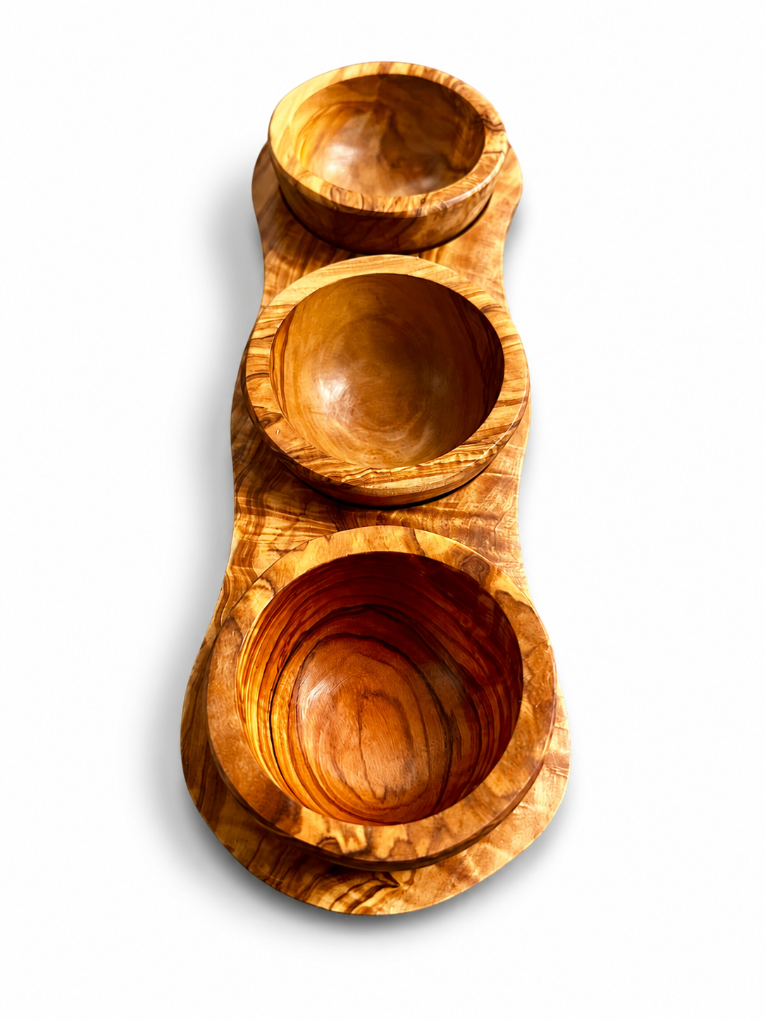 Olive Wood Serving Tray with Three Dip Bowls