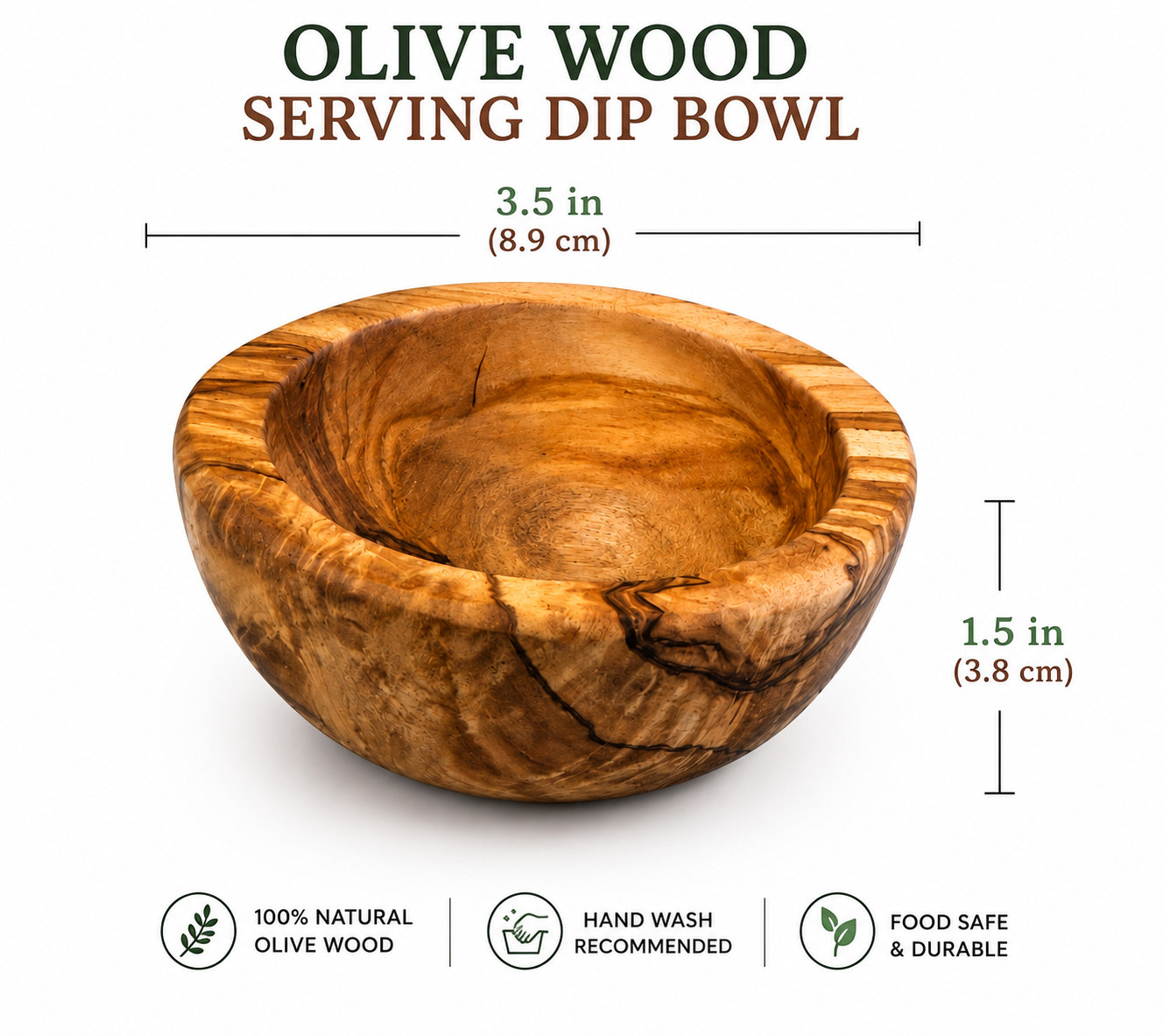 Olive Wood Serving Tray with Three Dip Bowls