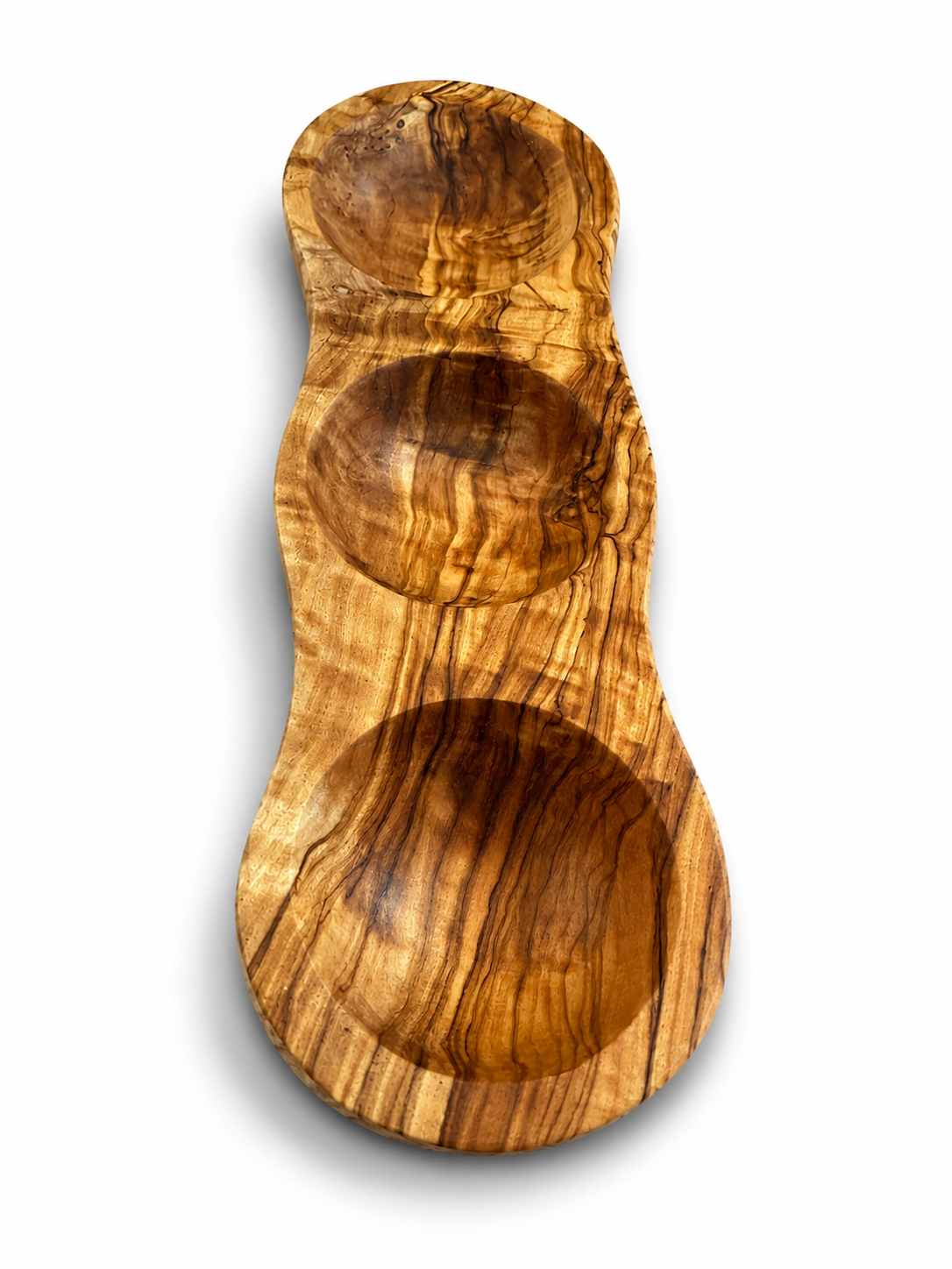 Olive Wood Serving Tray with Three Dip Bowls