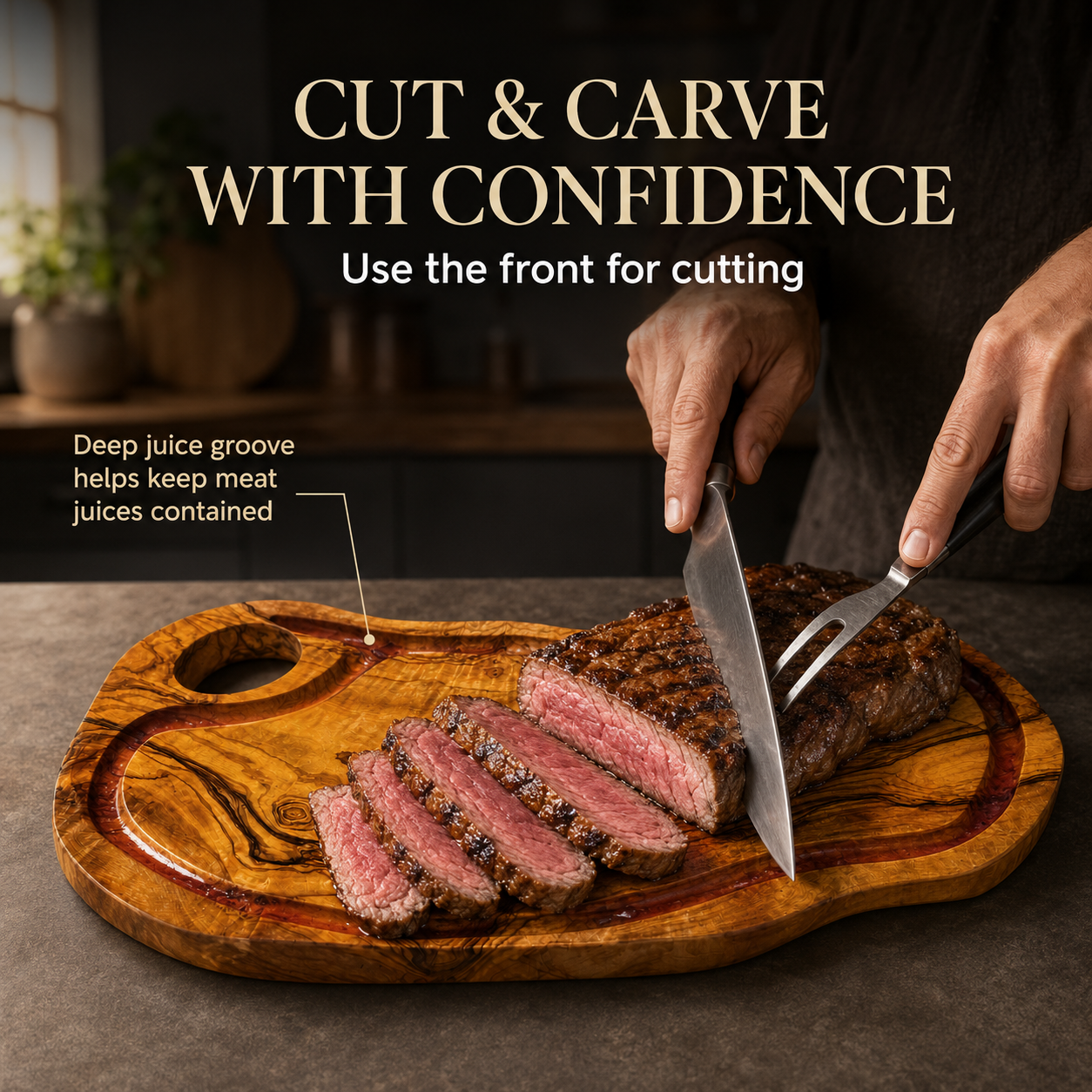 Large olive Wood Charcuterie & Cutting Board, Handcrafted Live Edge Serving Board (20"X12")