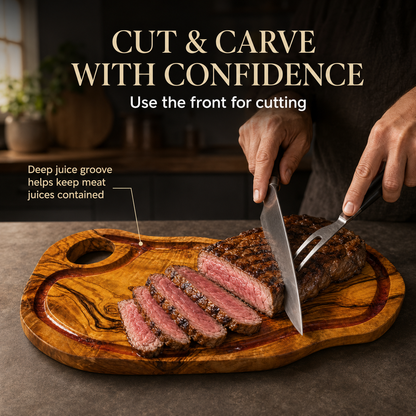 Large olive Wood Charcuterie & Cutting Board, Handcrafted Live Edge Serving Board (20"X12")