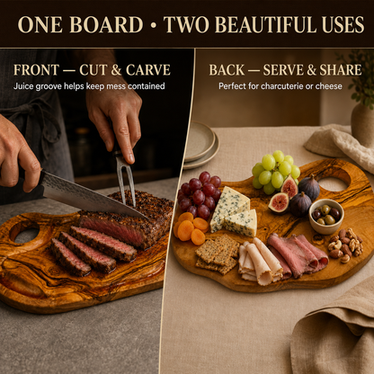 Extra Large olive Wood Charcuterie & Cutting Board, Handcrafted Live Edge Serving Board (26.5"x16")