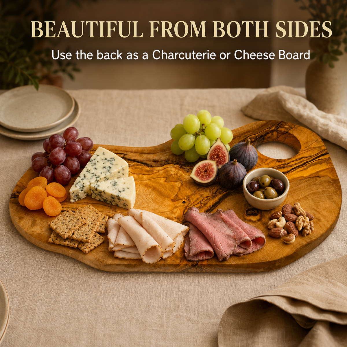 Extra Large olive Wood Charcuterie & Cutting Board, Handcrafted Live Edge Serving Board (26.5"x16")
