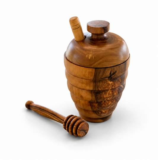 Olive Wood No-Mess Beehive Pot (6X3.5X3.5) ,Dipper Slot Lid