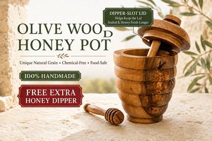 Olive Wood No-Mess Beehive Pot (6X3.5X3.5) ,Dipper Slot Lid