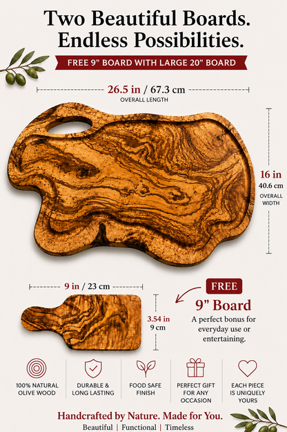 Extra Large olive Wood Charcuterie & Cutting Board, Handcrafted Live Edge Serving Board (26.5"x16")