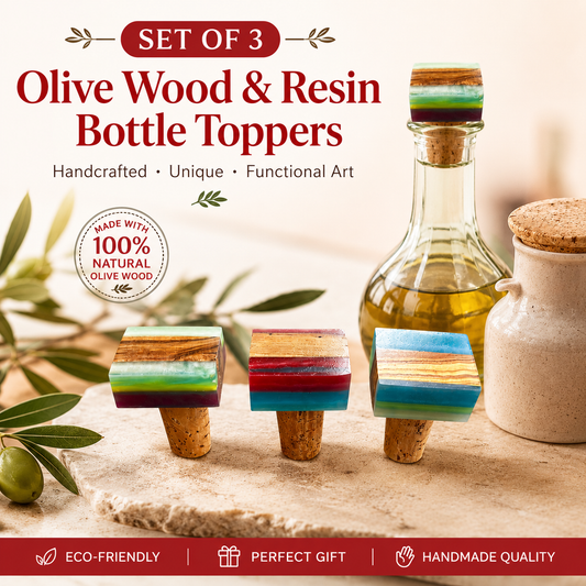 Olive Wood Epoxy Raisin bottle Stopper three pieces set (assorted colors)