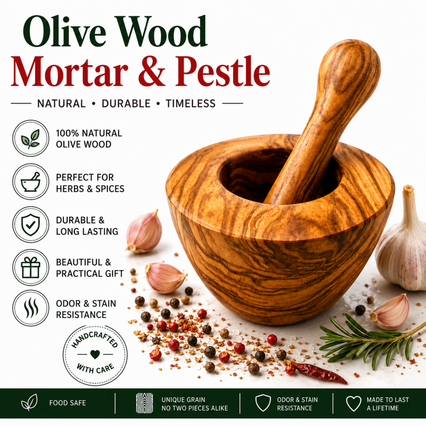 Olive Wood Medium Mortar and Pestle