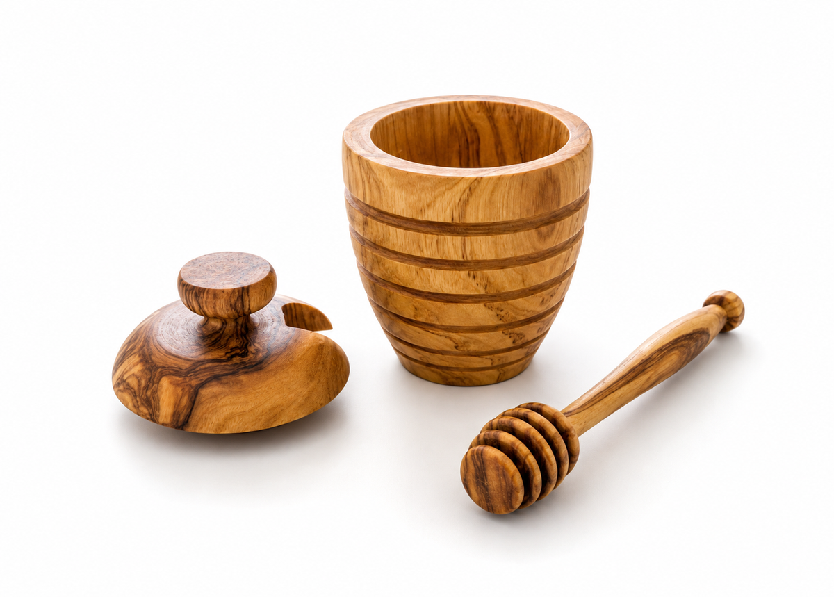 Olive Wood Small Honey Pot (4X2.5X2.5)