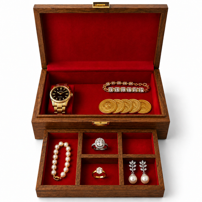 Large Deluxe Handmade Rosewood Brass Inlay Jewelry Box with Tray