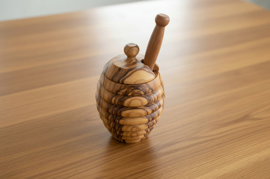Olive Wood Classic Beehive  Honey Pot "POOH Style" (5X3X3)