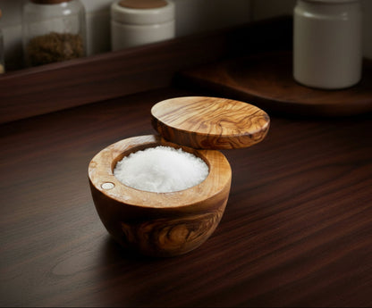 Olive Wood Salt Cellar with Magnet  (4x4x3)