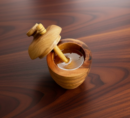 Olive Wood No-Mess Beehive Pot (6X3.5X3.5) ,Dipper Slot Lid