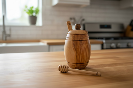 Olive Wood Barrel Style Honey Pot (5X3X3)