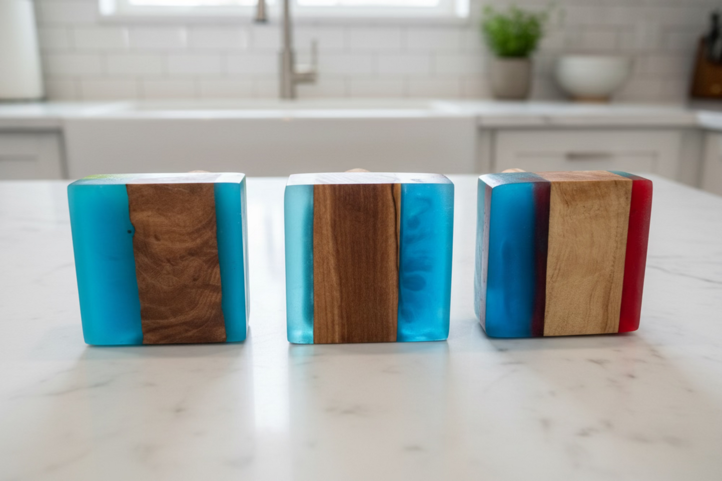 Olive Wood Epoxy Raisin bottle Stopper three pieces set (assorted colors)