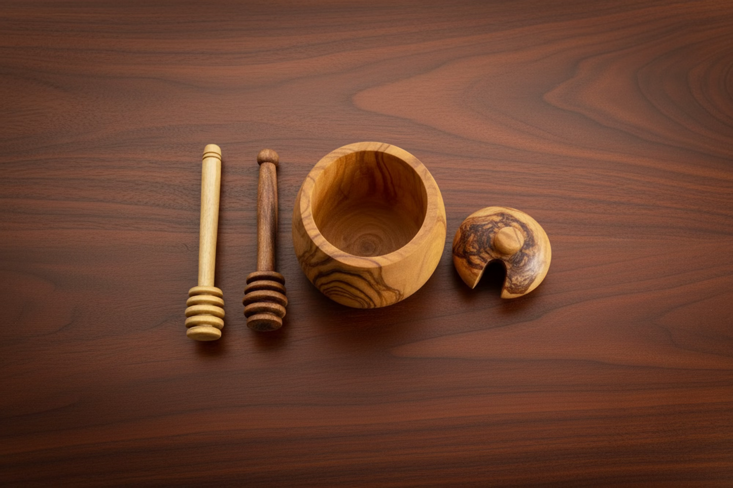 Olive Wood Barrel Style Honey Pot (5X3X3)