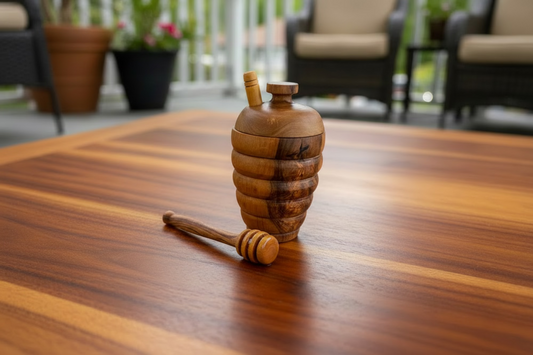 Olive Wood No-Mess Beehive Pot (6X3.5X3.5) ,Dipper Slot Lid