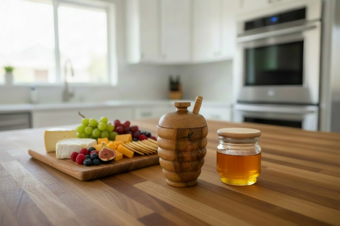 Olive Wood No-Mess Beehive Pot (6X3.5X3.5) ,Dipper Slot Lid