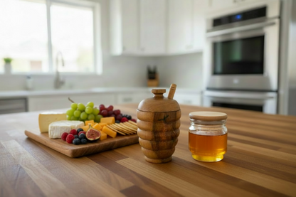 Olive Wood No-Mess Beehive Pot (6X3.5X3.5) ,Dipper Slot Lid
