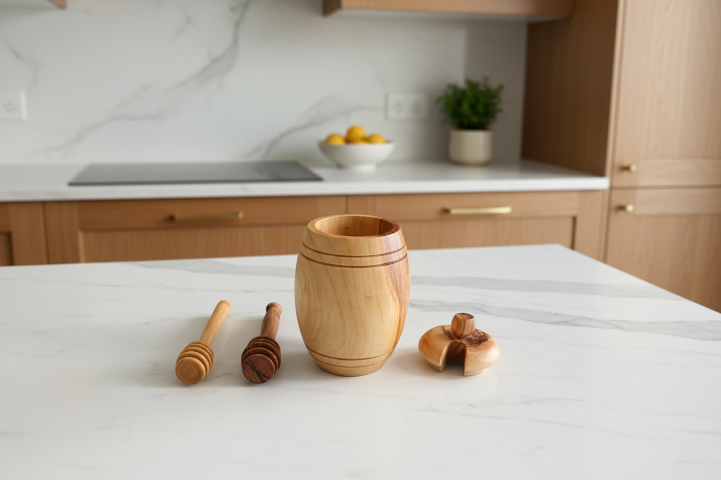 Olive Wood Barrel Style Honey Pot (5X3X3)