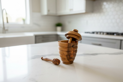 Olive Wood No-Mess Beehive Pot (6X3.5X3.5) ,Dipper Slot Lid