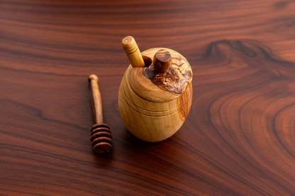Olive Wood Barrel Style Honey Pot (5X3X3)