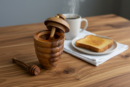 Olive Wood No-Mess Beehive Pot (6X3.5X3.5) ,Dipper Slot Lid