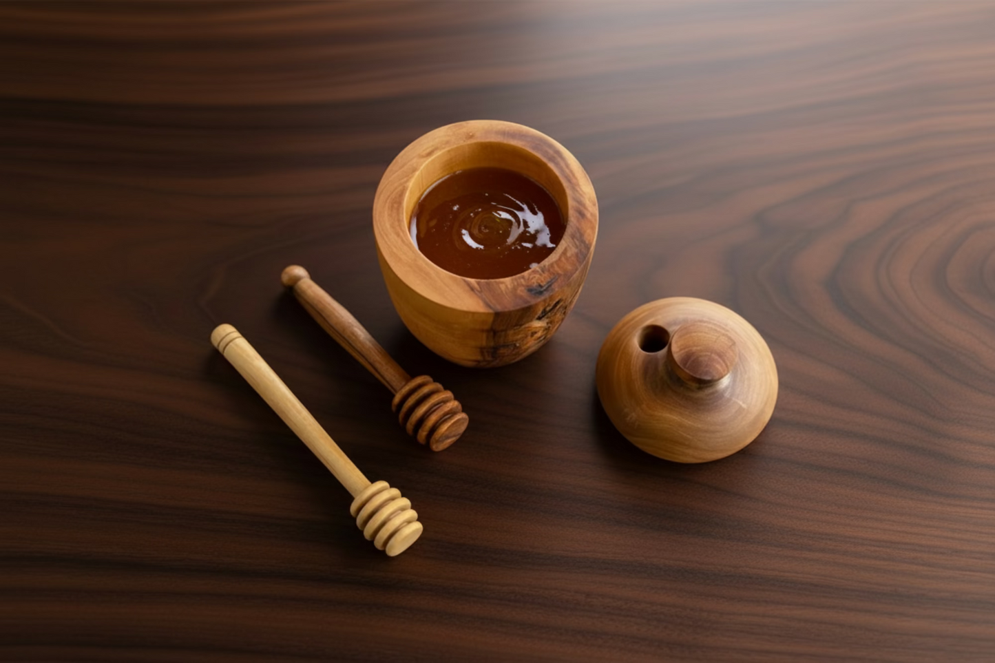 Olive Wood No-Mess Beehive Pot (6X3.5X3.5) ,Dipper Slot Lid