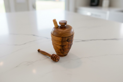 Olive Wood No-Mess Beehive Pot (6X3.5X3.5) ,Dipper Slot Lid