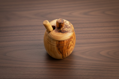 Olive Wood Barrel Style Honey Pot (5X3X3)