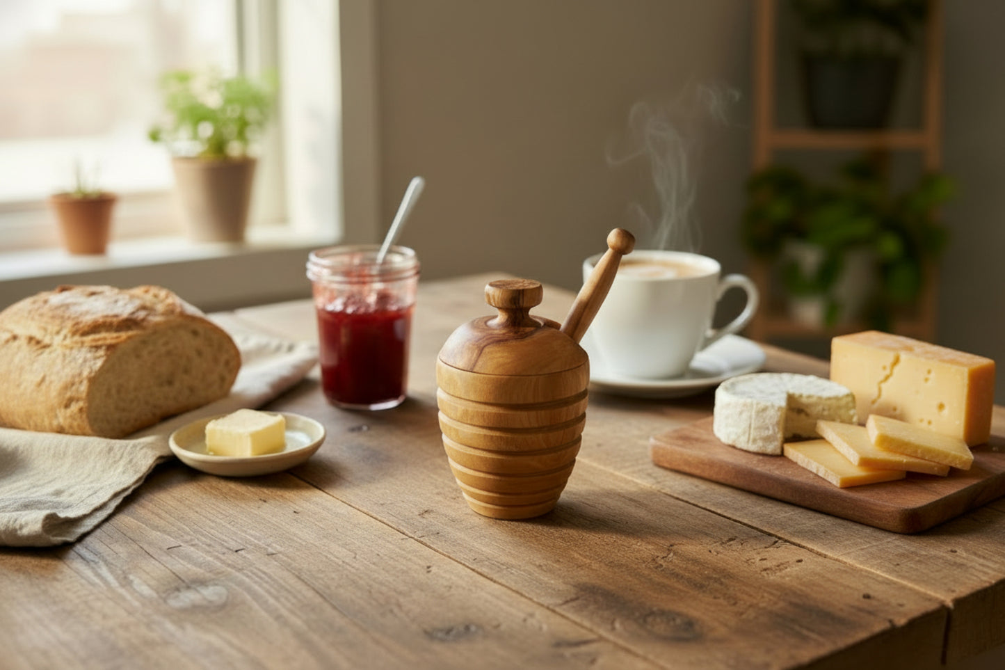 Olive Wood Small Honey Pot (4X2.5X2.5)