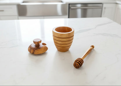 Olive Wood Small Honey Pot (4X2.5X2.5)