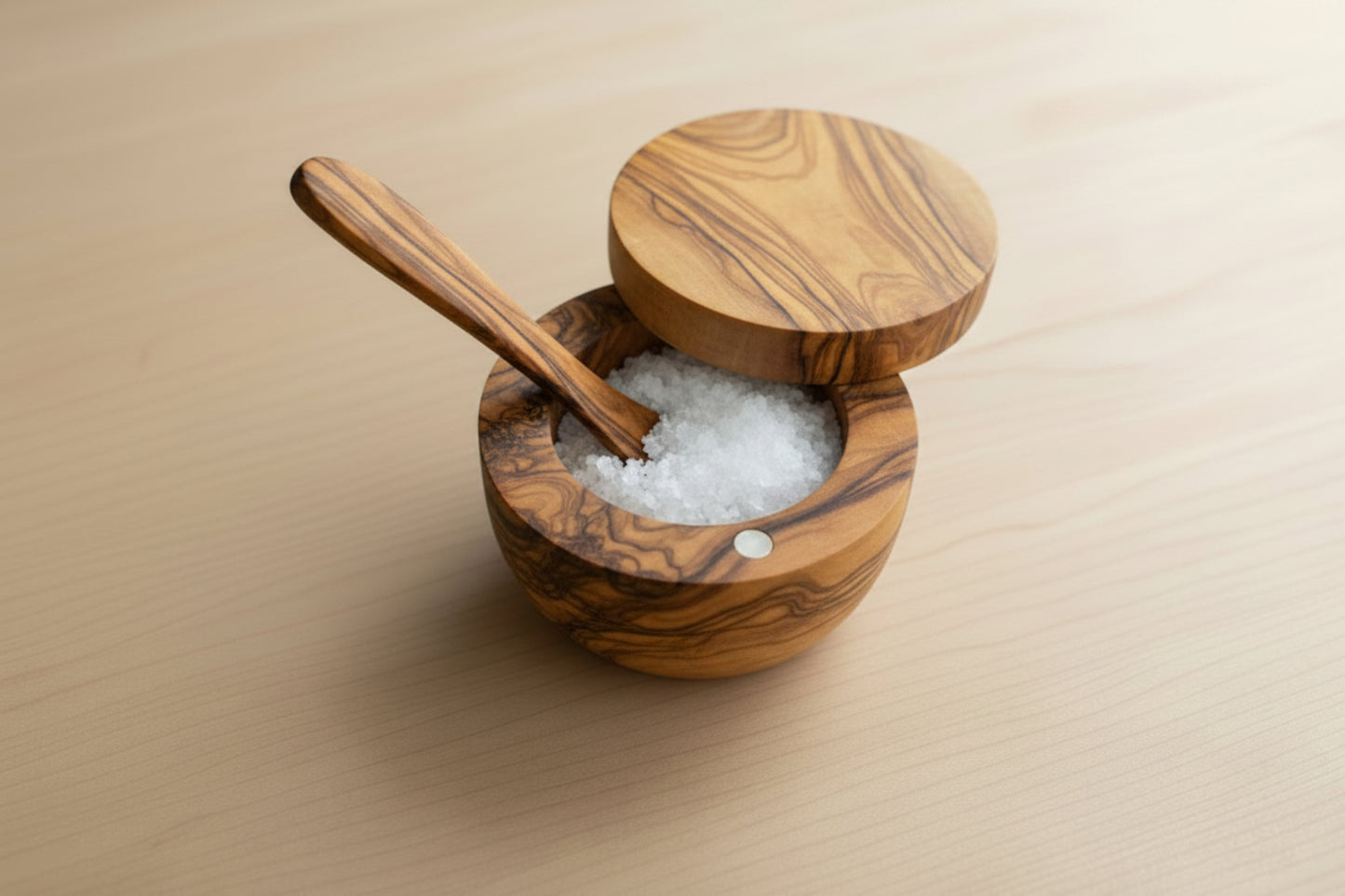 Olive Wood Salt Cellar with Magnet  (4x4x3)