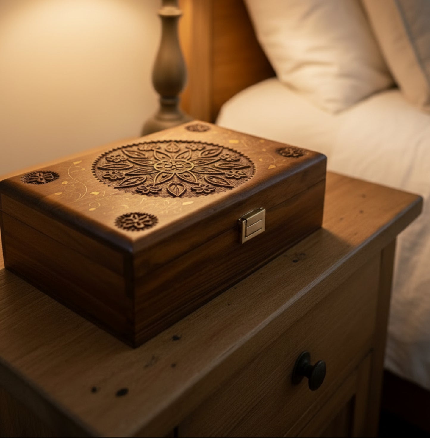 Large Deluxe Handmade Rosewood Brass Inlay Jewelry Box with Tray