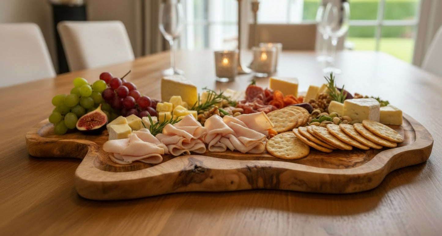 Extra Large olive Wood Charcuterie & Cutting Board, Handcrafted Live Edge Serving Board (26.5"x16")