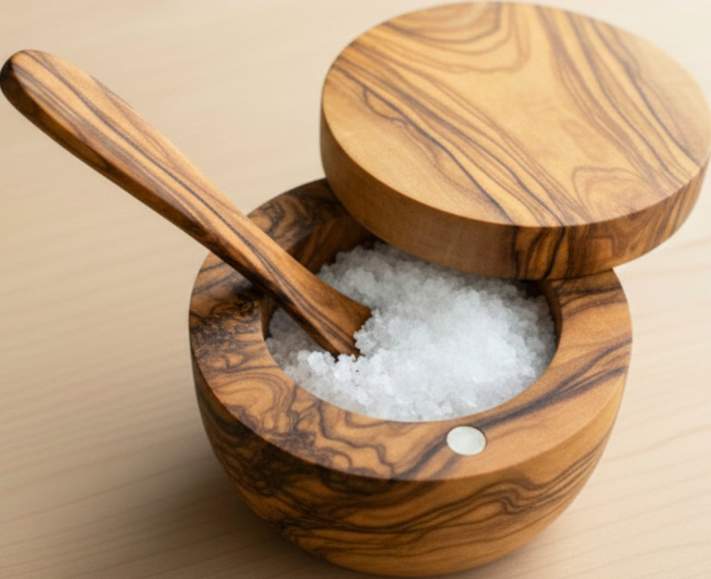 Olive Wood Salt Cellar with Magnet  (4x4x3)